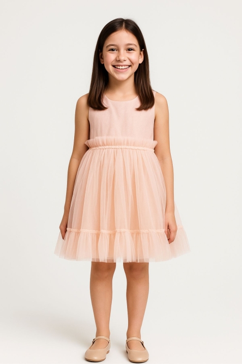 Детска официална рокля, цвят сьомга