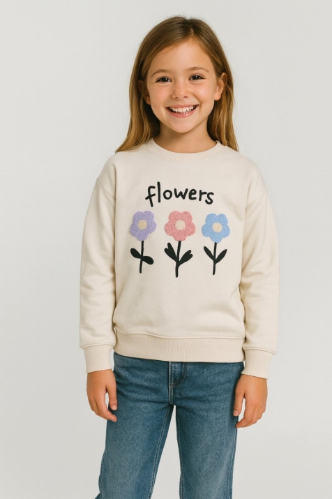 Детска блуза за момиче с дълъг ръкав, бежов цвят