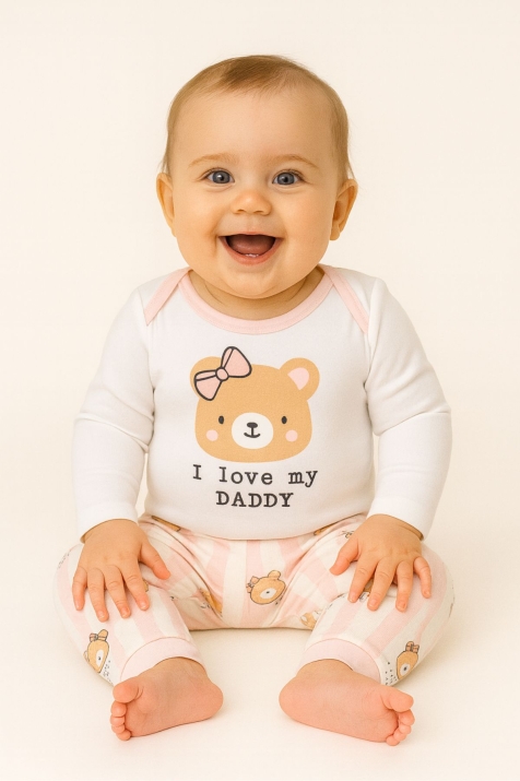 Детски комплект за момиче с дълъг ръкав, розов цвят