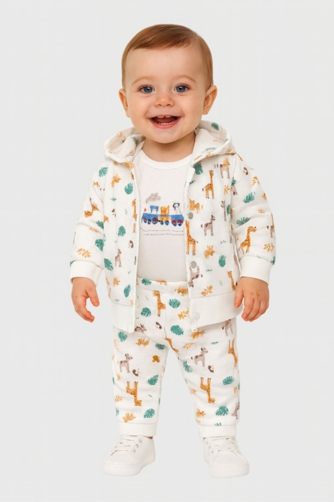 Бебешки комплект за момче с дълъг ръкав 3 части, цвят екрю