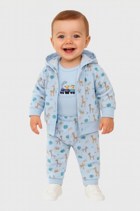 Бебешки комплект за момче с дълъг ръкав 3 части, син цвят