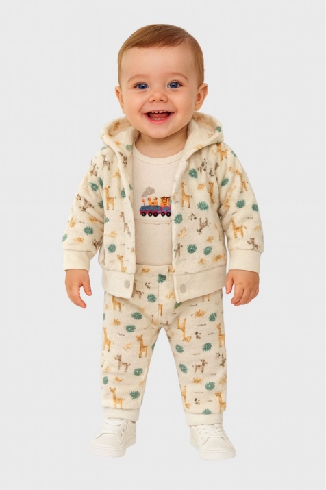 Бебешки комплект за момче с дълъг ръкав 3 части, бежов цвят