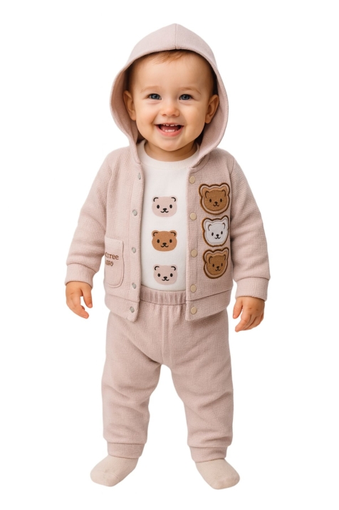 Бебешки комплект за момче с дълъг ръкав 3 части, бежов цвят