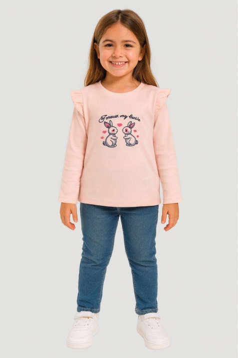 Детска блуза за момиче дълъг ръкав, светло розов цвят