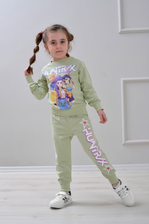 Детски комплект за момиче с дълъг ръкав, зелен цвят