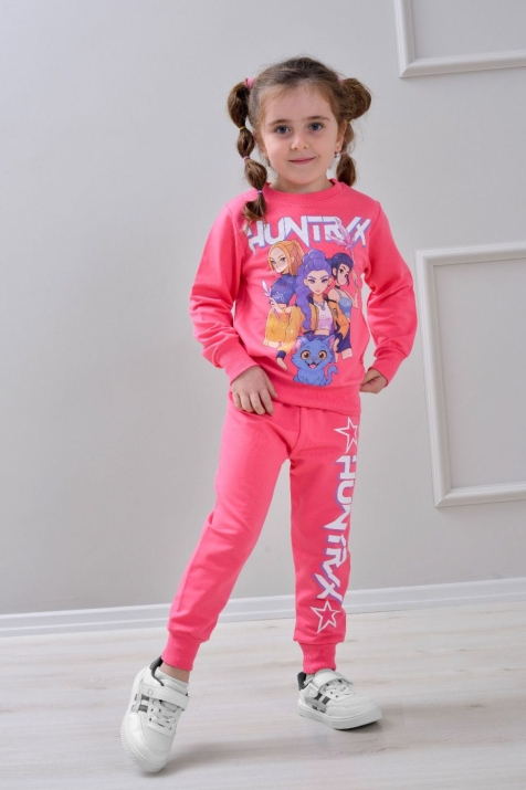 Детски комплект за момиче с дълъг ръкав, цвят циклама