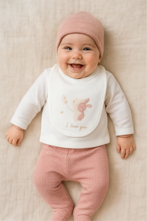 Комплект за изписване от органичен памук 5 части, розов цвят 