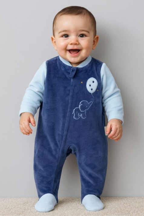 Бебешки гащеризон за момче с дълъг ръкав, тъмно син цвят