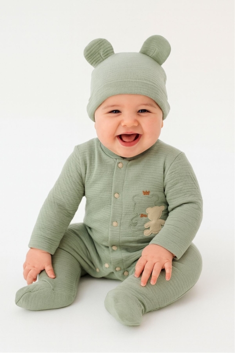 Бебешки гащеризон за момче с дълъг ръкав, зелен цвят