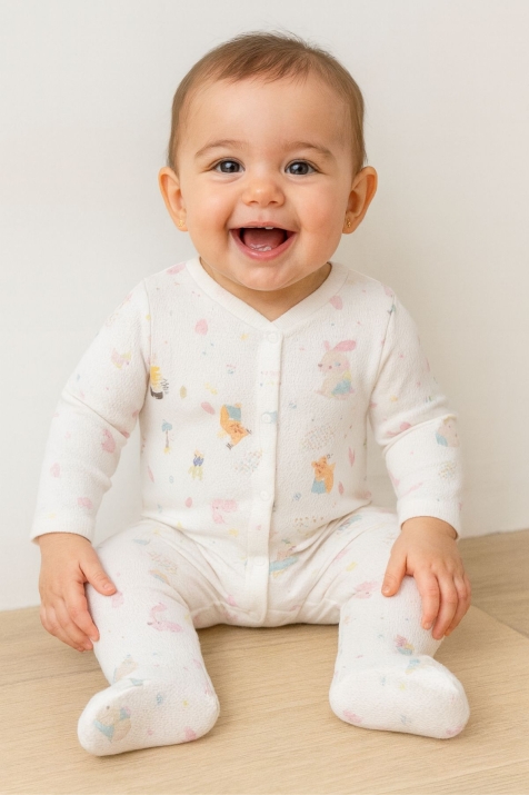 Бебешки гащеризон за момиче с дълъг ръкав, цвят екрю