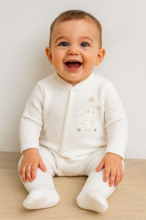 Бебешки гащеризон с дълъг ръкав, цвят екрю