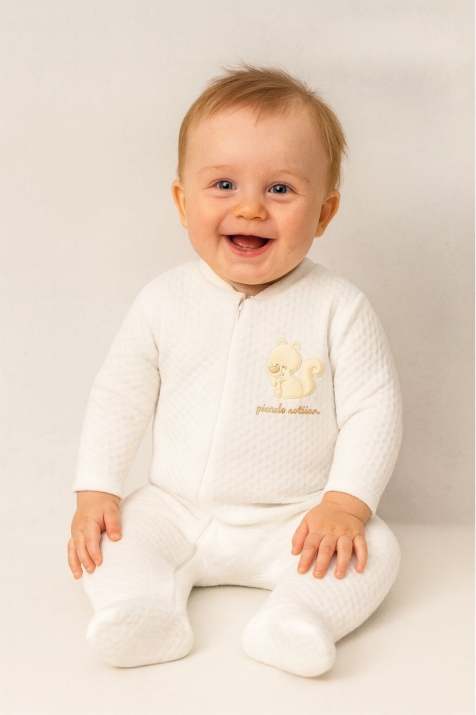 Бебешки гащеризон с дълъг ръкав, цвят екрю