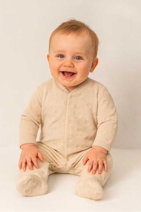 Бебешки гащеризон с дълъг ръкав, бежов цвят