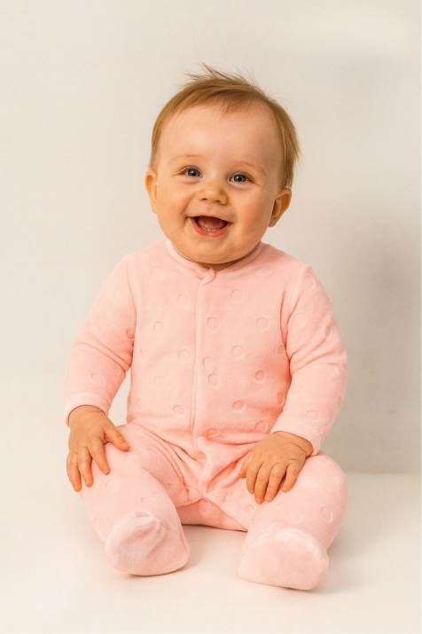 Бебешки гащеризон за момиче с дълъг ръкав, розов цвят