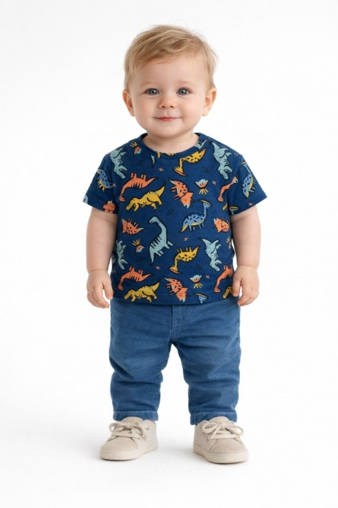 Детска тениска за момче с динозаври, син цвят