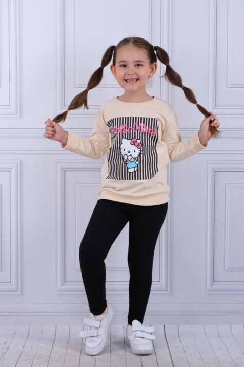 Детски комплект за момиче с дълъг ръкав, бежов цвят   