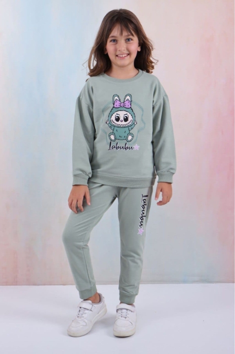 Детски комплект за момиче с дълъг ръкав, зелен цвят