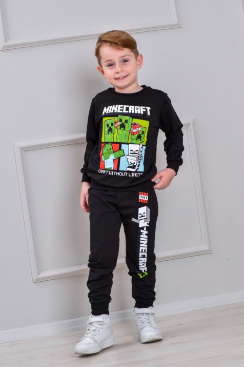Детски комплект за момче с дълъг ръкав, черен цвят 