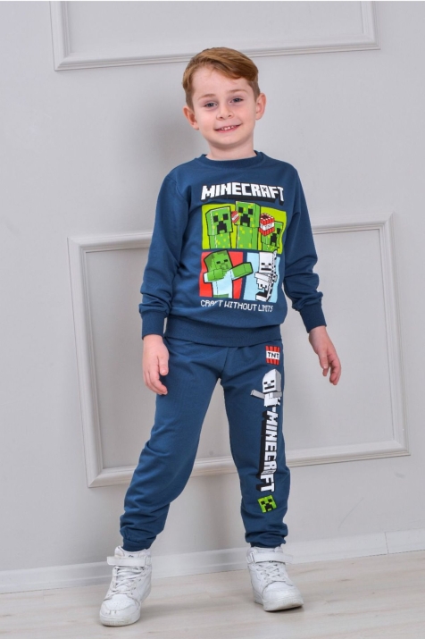 Детски комплект за момче с дълъг ръкав, тъмно син цвят 