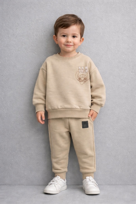 Детски комплект за момче с дълъг ръкав, бежов цвят