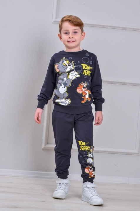 Детски комплект за момче с дълъг ръкав, тъмно сив цвят 