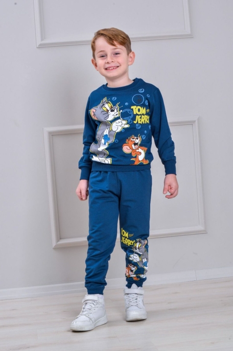 Детски комплект за момче с дълъг ръкав, тъмно син цвят 