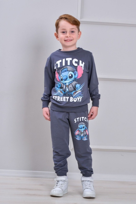 Детски комплект за момче с дълъг ръкав, тъмно сив цвят