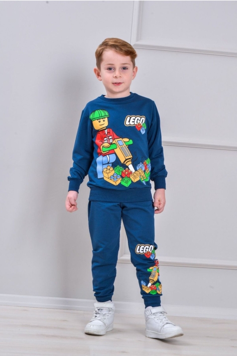 Детски комплект за момче с дълъг ръкав, тъмно син цвят 