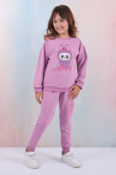 Детски комплект за момиче с дълъг ръкав, лилав цвят