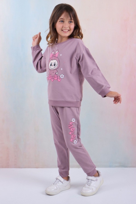 Детски комплект за момиче с дълъг ръкав, тъмно лилав цвят