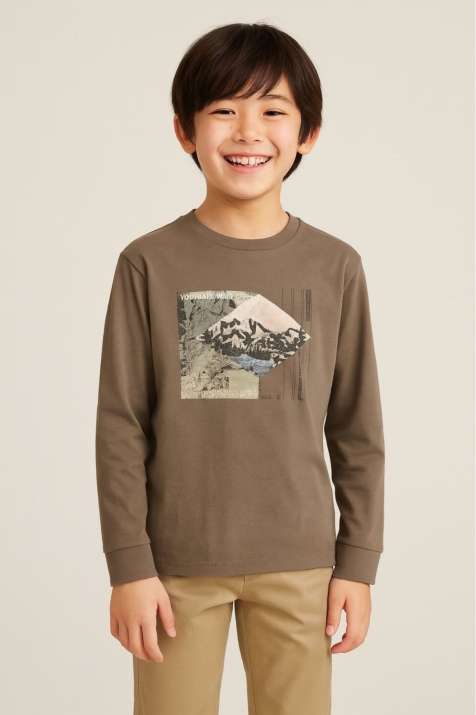 Детска блуза за момче с дълъг ръкав, кафяв цвят