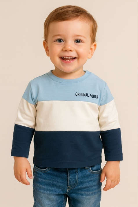 Детска блуза за момче с дълъг ръкав, син цвят