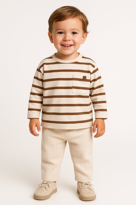 Детска блуза за момче с дълъг ръкав, цвят екрю