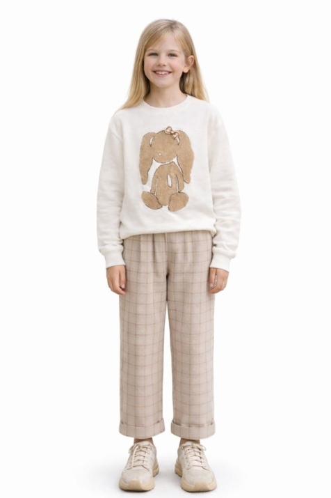 Детска блуза за момиче дълъг ръкав, цвят екрю