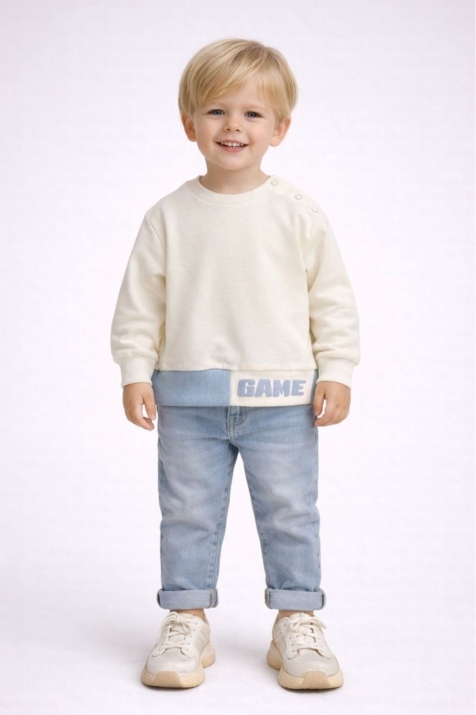 Детска блуза за момче с дълъг ръкав, цвят екрю