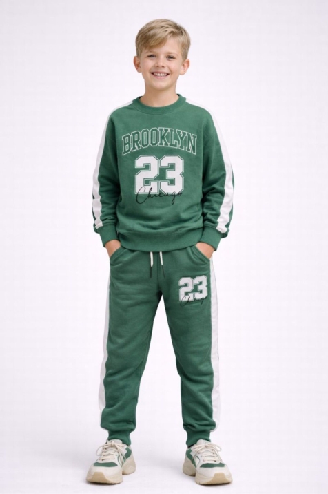 Детски комплект за момче с дълъг ръкав, зелен цвят