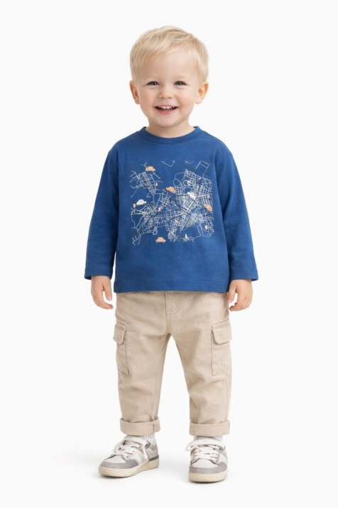 Детска блуза за момче с дълъг ръкав, син цвят