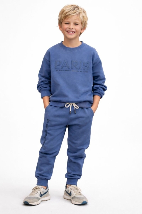 Детски комплект за момче с дълъг ръкав, тъмно син цвят