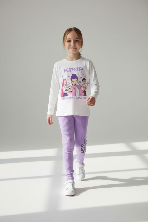 Детски комплект за момиче с дълъг ръкав, лилав цвят 