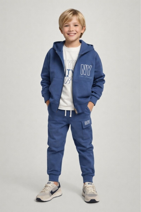 Детски комплект за момче с дълъг ръкав 3 части, тъмно син цвят