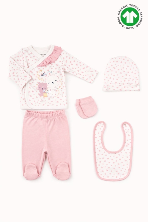 Бебешки комплект органичен памук за изписване 5части, розов цвят  