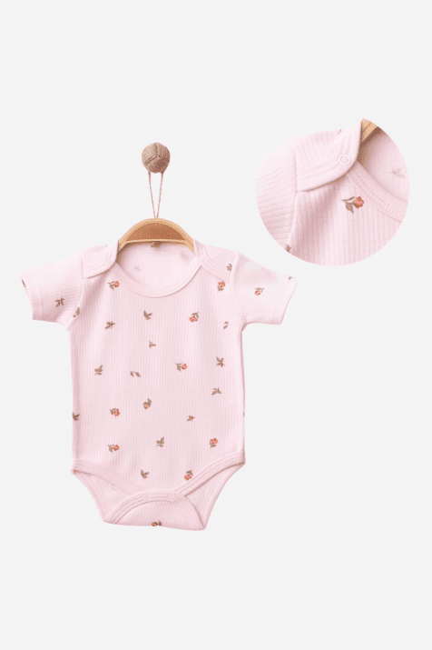 Бебешко боди рипс за момиче къс ръкав, розов цвят