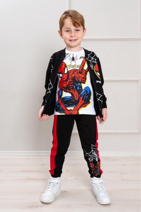 Детски комплект за момче с дълъг ръкав 3 части, черен цвят 