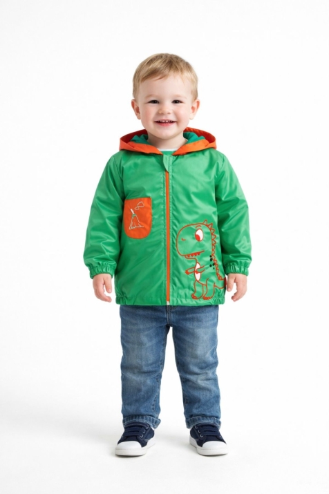 Детско яке момче с динозавър, зелен цвят