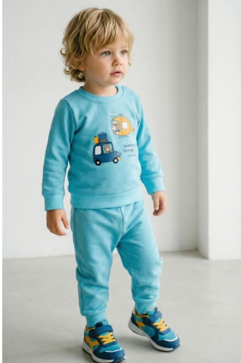 Детски комплект за момче с дълъг ръкав, син цвят