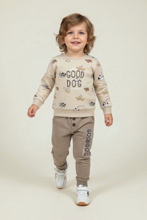 Детски комплект за момче с дълъг ръкав, бежов цвят
