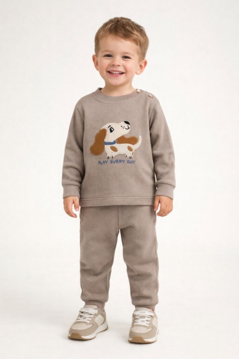 Детски комплект за момче с дълъг ръкав, кафяв цвят
