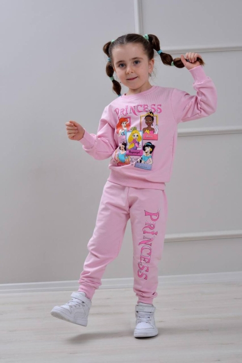 Детски комплект за момиче с дълъг ръкав, розов цвят