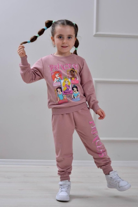 Детски комплект за момиче с дълъг ръкав, тъмно розов цвят