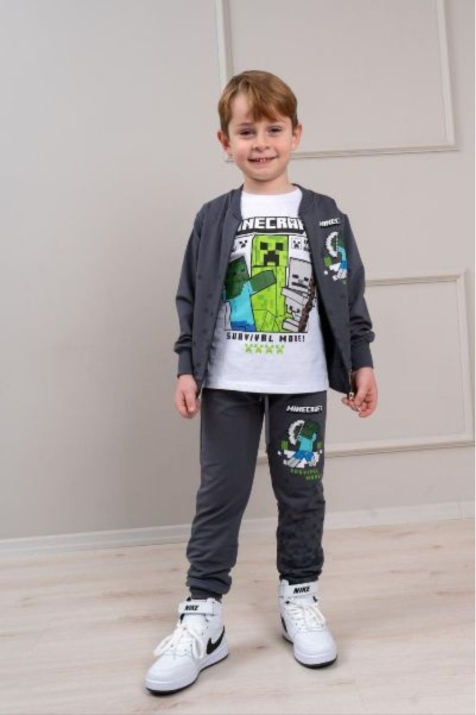 Детски комплект за момче с дълъг ръкав 3 части, сив цвят